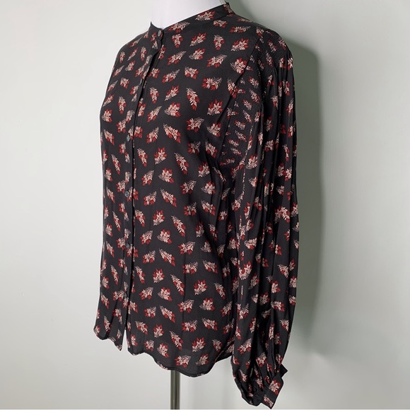 FRAME Women's Black Silk Long Sleeve Floral Button Down Blouse Size Small - Picture 3 of 8